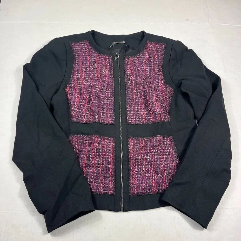 Trina Turk Tweed Front Zip Blazer Jacket Workwear Academia Tailored Fit Preppy 6